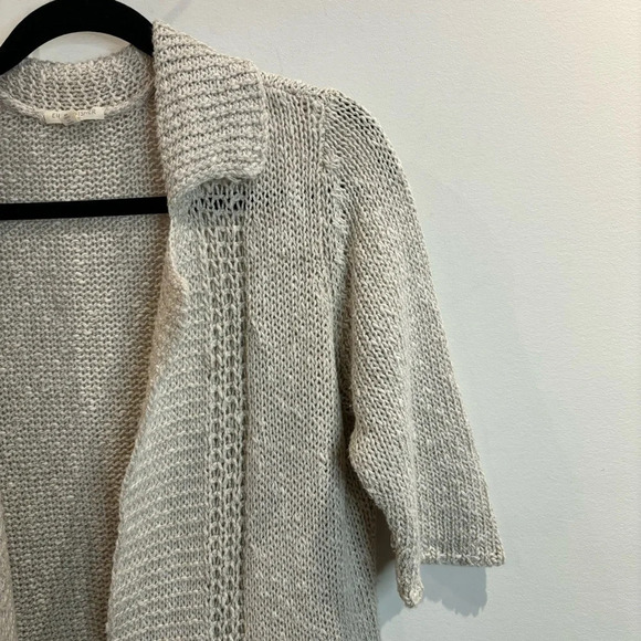 EILEEN FISHER Sz S Open Front Cotton Linen Blend Short Sleeves Collar Cardigan - Picture 7 of 7